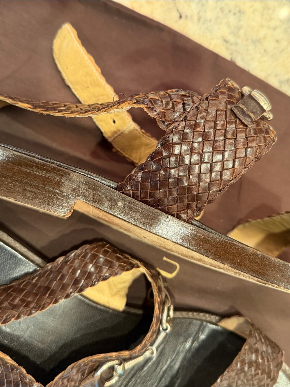 Vintage Gucci Brown Woven Leather Men’s Sandals with Silver Horsebit, size 12M. - Picture 8 of 8